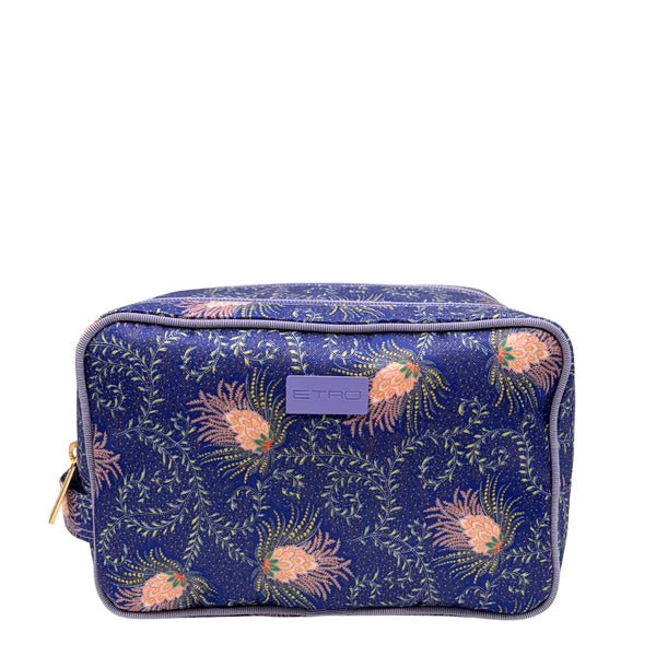 Etro Kulturtasche Violet Flower Doppelreißverschluss