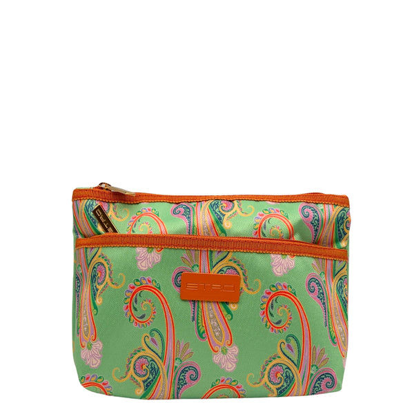 Etro Kulturtasche Paisley Green Envelope Medium Doppelreißverschluss