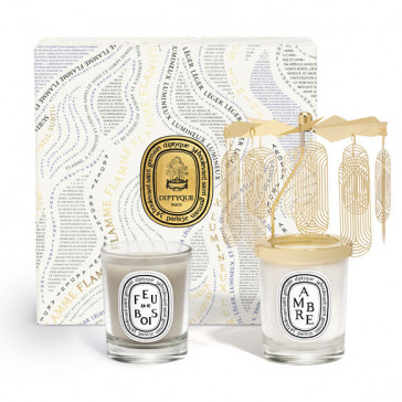 Diptyque Holiday Carousel Set with two Candles: Ambre & Feu de Bois 70 gr